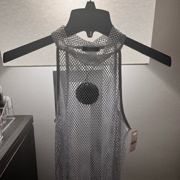Gray Mesh Rhinestone Halter Top - Picture 3 of 4
